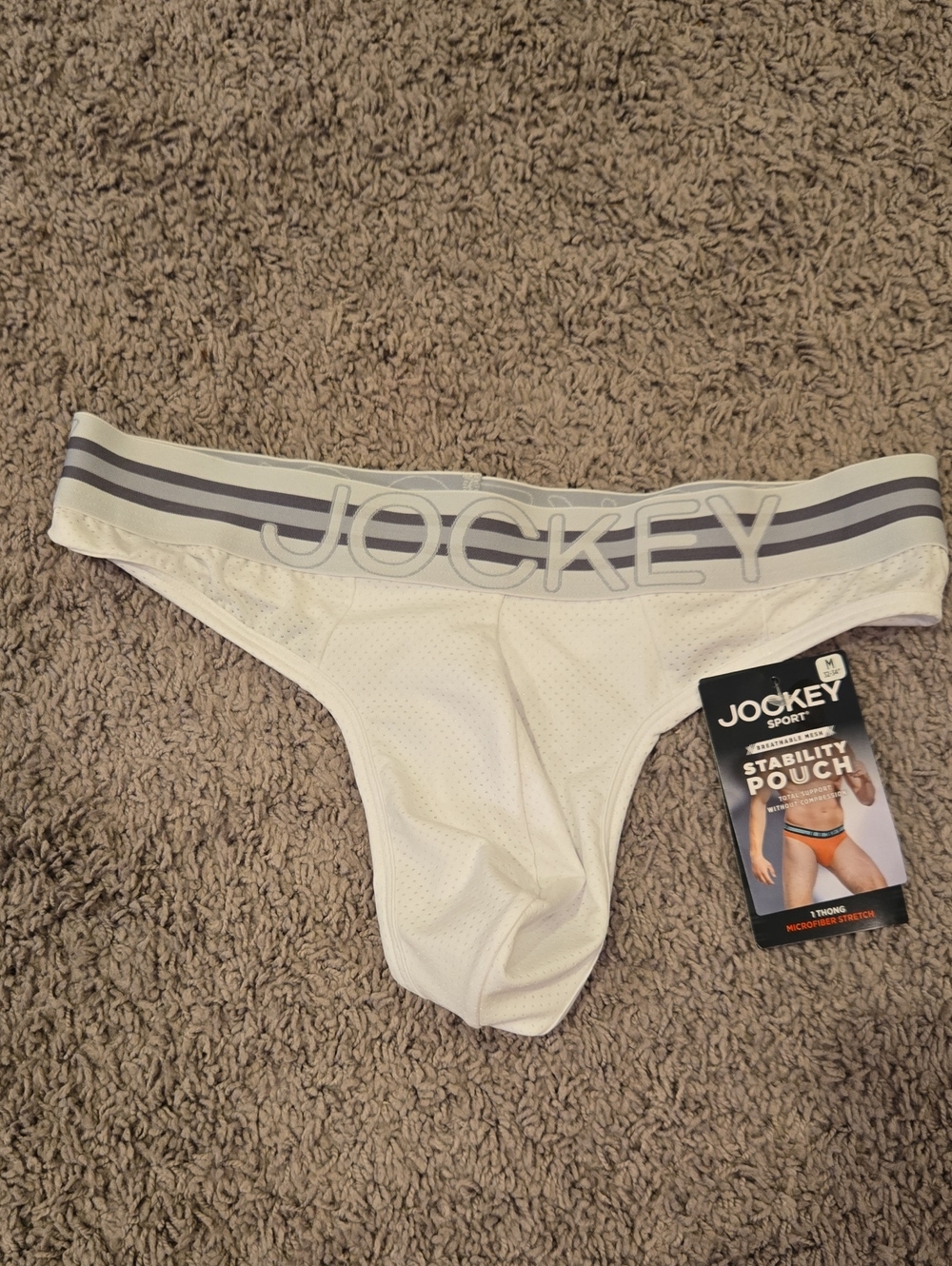 Jockey White Men’s Athletic Thong with Gray Waistband